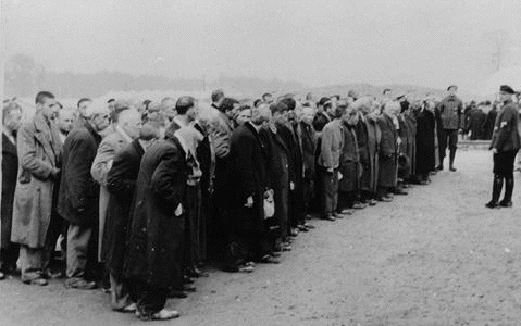 A new arrival
                                                    of Jews at
                                                    Buchenwald