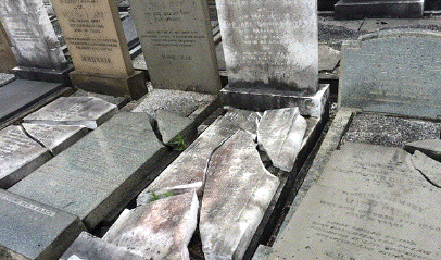 Vandalism at the
                                                          Charlestown
                                                          Jewish
                                                          Cemetery,
                                                          Manchester,
                                                          UK.